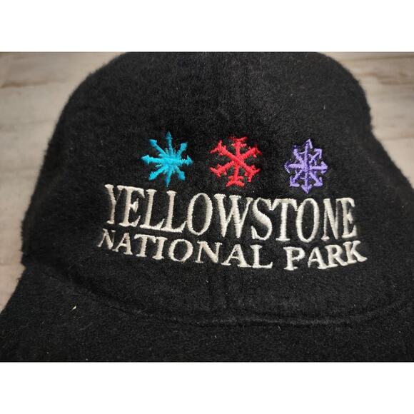 Vintage Yellowstone National Park Snowflake Black Fleece Fahrenheit Hat Cap - Picture 6 of 9